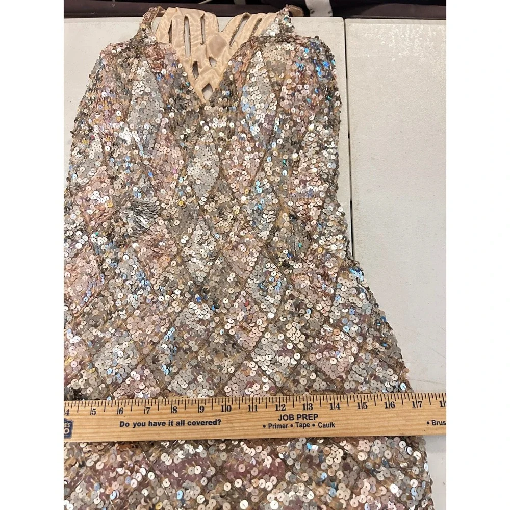 Gold Silver Sequin Formal Gown High Slit Maxi Dress MEDIUM Holiday Prom Party